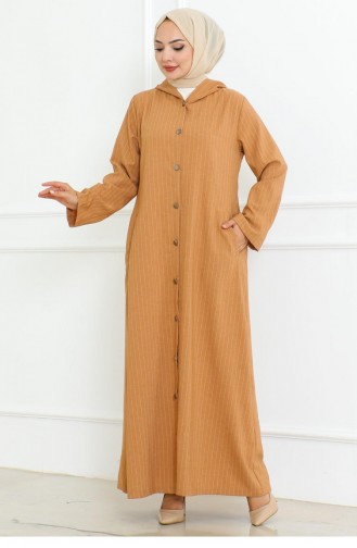 Knopfdetailliertes Ahsen-Kleid Tan 4337 510