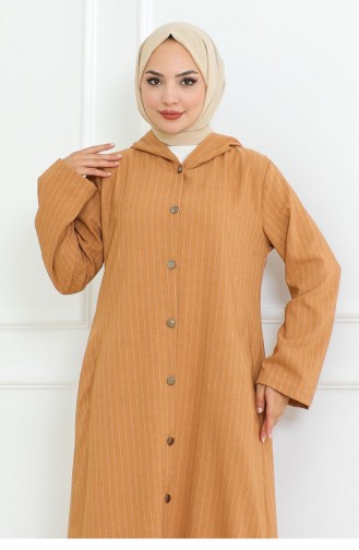 Knopfdetailliertes Ahsen-Kleid Tan 4337 510
