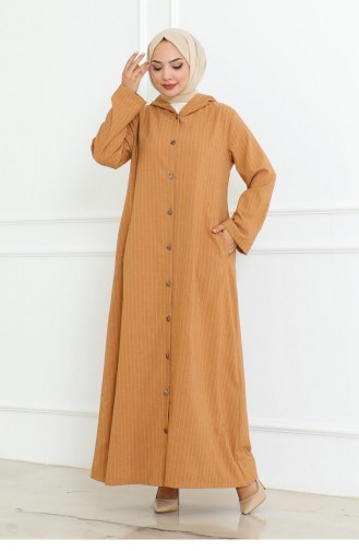 Knopfdetailliertes Ahsen-Kleid Tan 4337 510