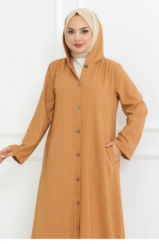 Knopfdetailliertes Ahsen-Kleid Tan 4337 510