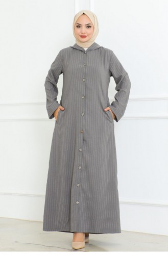 Knopfdetailliertes Ahsen-Kleid Grau 4337 513