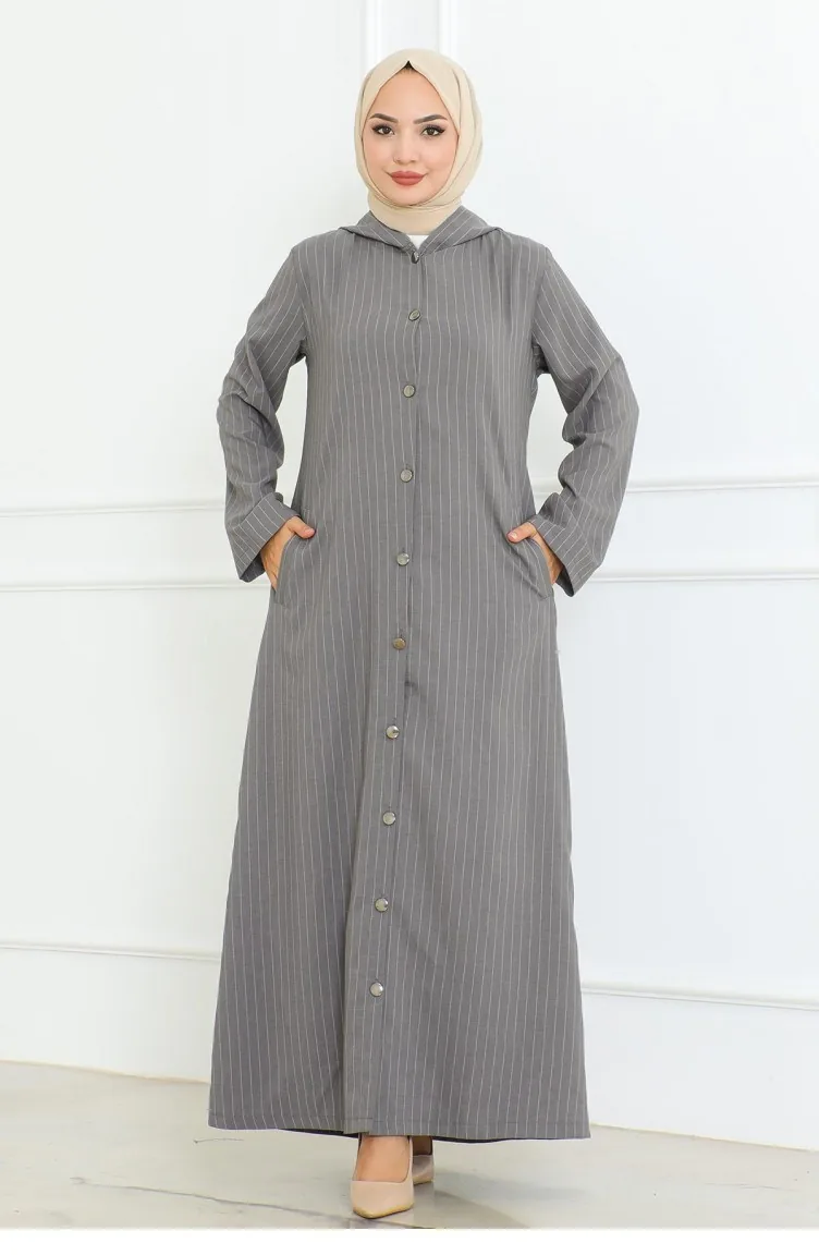 Knopfdetailliertes Ahsen-Kleid Grau 4337 513