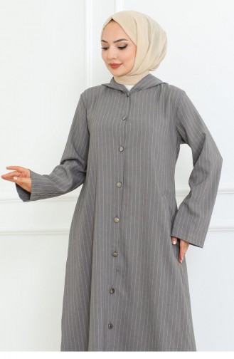Knopfdetailliertes Ahsen-Kleid Grau 4337 513