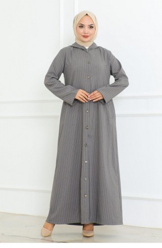 Knopfdetailliertes Ahsen-Kleid Grau 4337 513