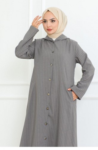 Knopfdetailliertes Ahsen-Kleid Grau 4337 513