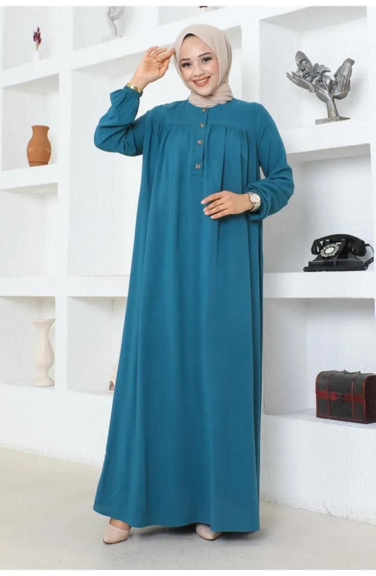 Viscosejurk Met Halve Knopen 7103-04 Petrol 7103-04