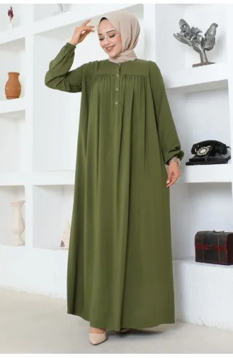 فستان فيسكوز بنصف أزرار 7103-08 لون كاكي 7103-08