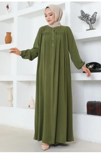 فستان فيسكوز بنصف أزرار 7103-08 لون كاكي 7103-08