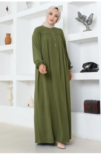 فستان فيسكوز بنصف أزرار 7103-08 لون كاكي 7103-08