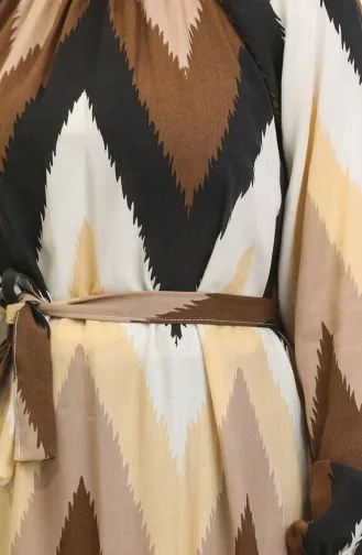 فستان فيسكوز منقوش  0438-01 بني 0438-01