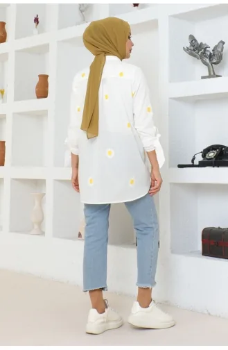 Ananas Detaylı Poplin Koton Gömlek 602-01 Beyaz