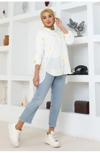 Ananas Detaylı Poplin Koton Gömlek 602-01 Beyaz