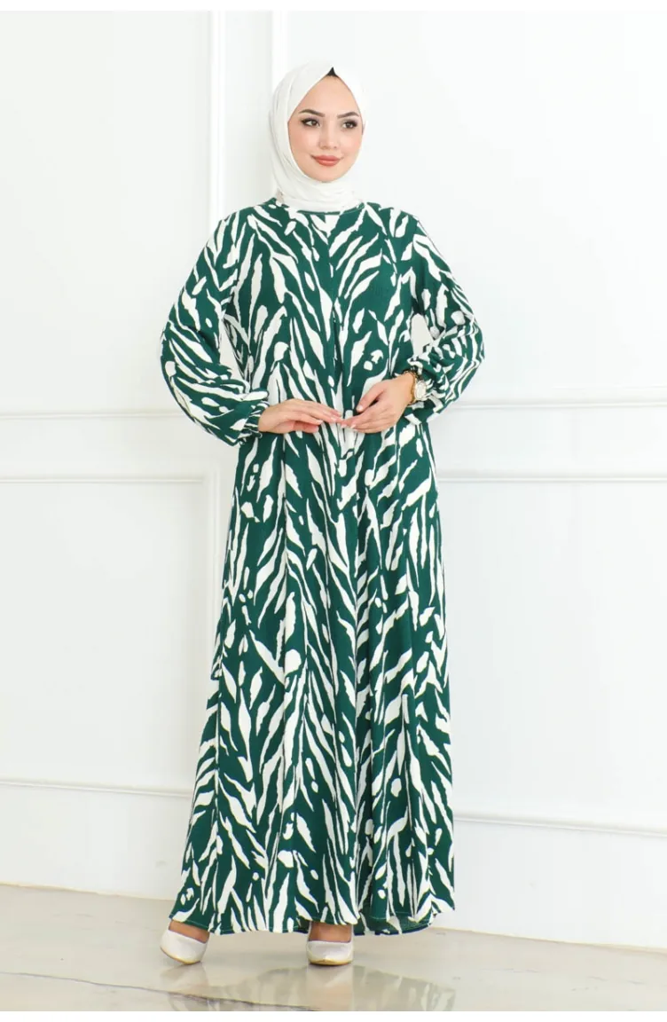 Robe Enveloppée Plissée 204-02 Vert Emeraude 204-02