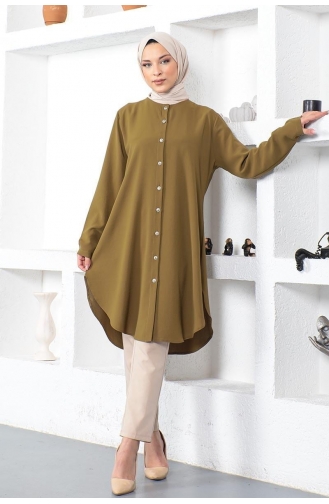Large Size Aerobin Buttoned Tunic 1505-06 Oil Green 1505-06