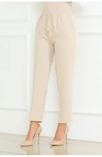 Dabil Crepe Pocket Laced Carrot Trousers 301-01 Beige 301-01