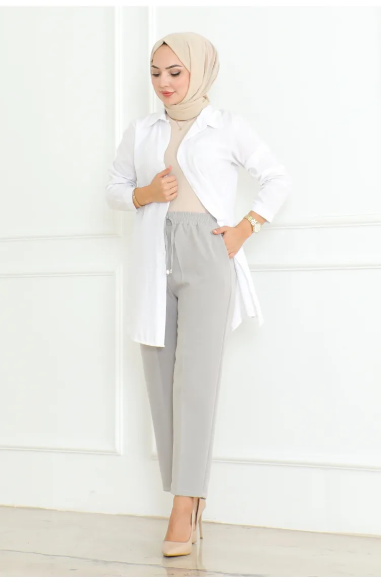 Dabil Crepe-Taschen-Karottenhose Mit Schnürung 301-02 Grau 301-02