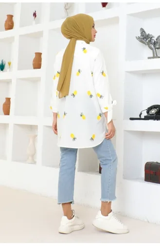 Sun Detailed Poplin Cotton Shirt 601-01 White 601-01