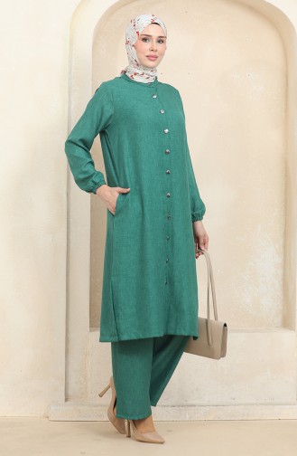 Buttoned Tunic Trousers Double Suit 1002-05 Green 1002-05