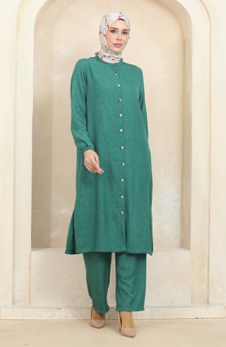 Buttoned Tunic Trousers Double Suit 1002-05 Green 1002-05