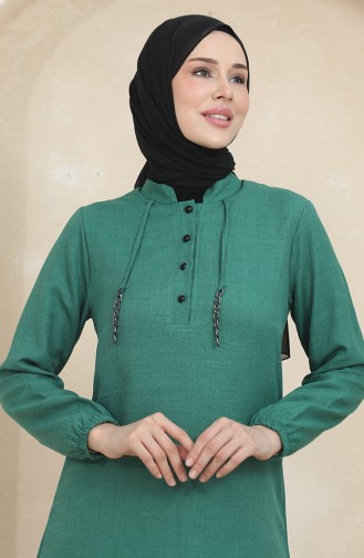 Button Detailed Tunic Trousers Two Piece Suit 1004-02 Green 1004-02