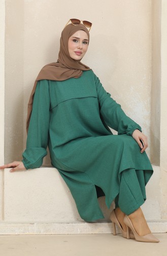 Kolu Lastikli Tunik Pantolon İkili Takım 1005-07 Yeşil