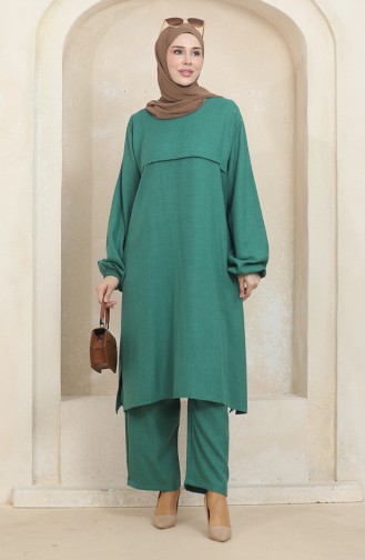 Kolu Lastikli Tunik Pantolon İkili Takım 1005-07 Yeşil