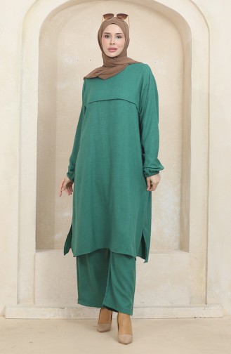 Kolu Lastikli Tunik Pantolon İkili Takım 1005-07 Yeşil