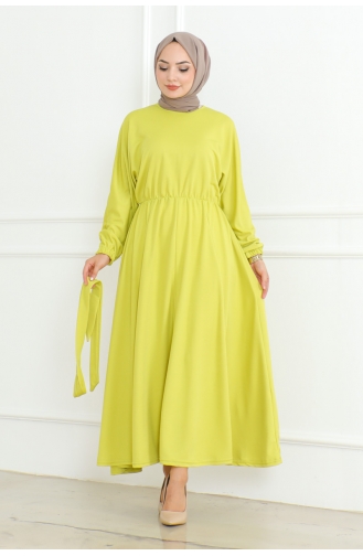 Gathered Waist Belted Dress 2051-01 Acid Green 2051-01