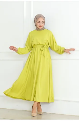 Robe A Ceinture Et Taille Froncée 2051-01 Vert Acide 2051-01