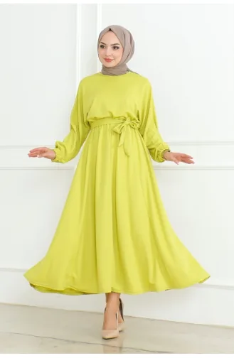 Robe A Ceinture Et Taille Froncée 2051-01 Vert Acide 2051-01