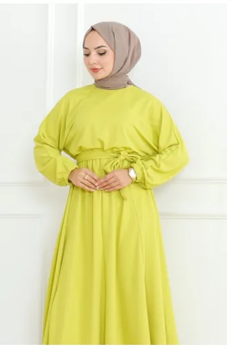 Robe A Ceinture Et Taille Froncée 2051-01 Vert Acide 2051-01