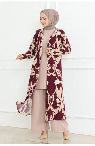 Costume Triple à Motifs 0332-01 Prune 0332-01