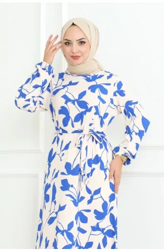 Gewikkelde Jurk Met Riem 0096-04 Blauw 0096-04