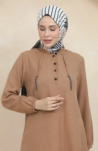 طقم ثنائي تونيك بأزرار بنطلون1004-01 بني فاتح 1004-01