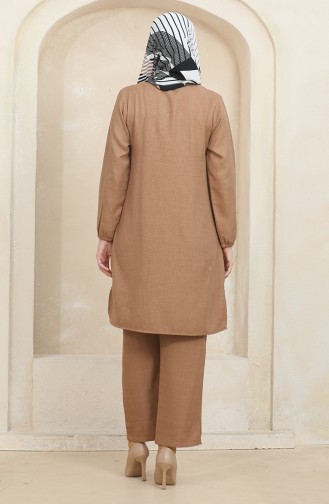 Button Detailed Tunic Trousers Two Piece Suit 1004-01 Milky Coffee 1004-01