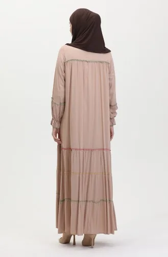 Farbiges Gerafftes Kleid Mit Overlocks 25Y1173-04 Beige 25Y1173-04