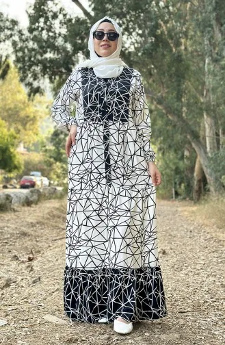 Robe en Viscose à Motifs 0131-02 Blanc Noir 0131-02
