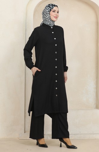 Buttoned Tunic Trousers Double Suit 1002-02 Black 1002-02