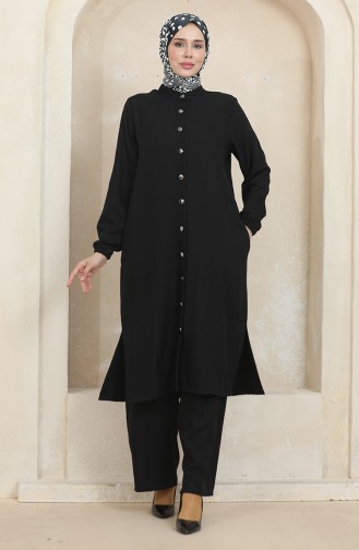 Buttoned Tunic Trousers Double Suit 1002-02 Black 1002-02
