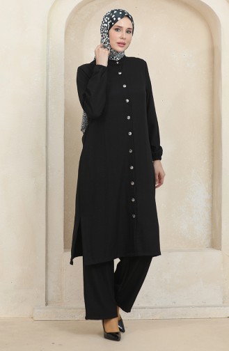 Buttoned Tunic Trousers Double Suit 1002-02 Black 1002-02