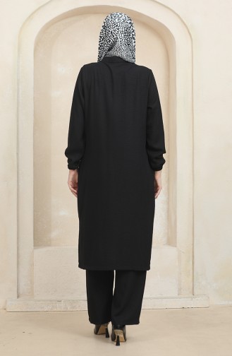 Buttoned Tunic Trousers Double Suit 1002-02 Black 1002-02