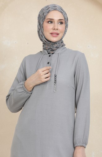 Button Detailed Tunic Trousers Two Piece Suit 1004-05 Gray 1004-05