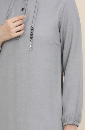 Button Detailed Tunic Trousers Two Piece Suit 1004-05 Gray 1004-05