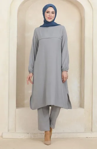 Tunika-Hosen-Doppelanzug Mit Elastischen Ärmeln 1005-04 Grau 1005-04