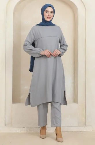 Tunika-Hosen-Doppelanzug Mit Elastischen Ärmeln 1005-04 Grau 1005-04