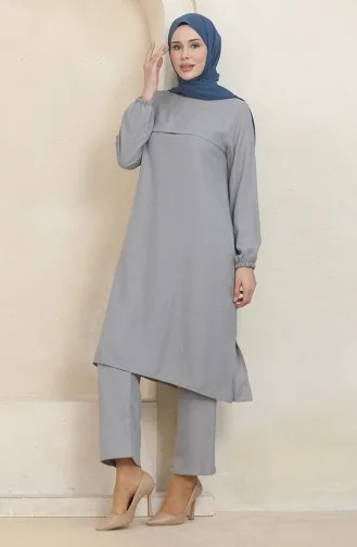 Tunika-Hosen-Doppelanzug Mit Elastischen Ärmeln 1005-04 Grau 1005-04