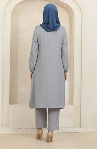 Tunika-Hosen-Doppelanzug Mit Elastischen Ärmeln 1005-04 Grau 1005-04
