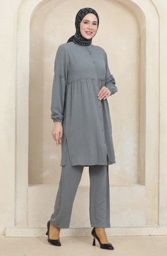 Ensemble Double Pantalon Tunique à Fronces En Tissu Aerobin 1006-01 Gris 1006-01