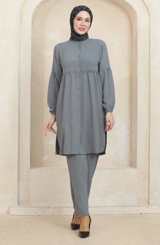Ensemble Double Pantalon Tunique à Fronces En Tissu Aerobin 1006-01 Gris 1006-01