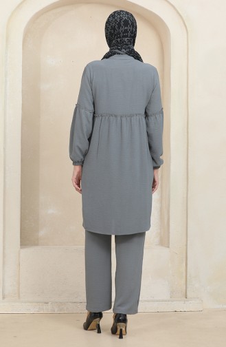 Ensemble Double Pantalon Tunique à Fronces En Tissu Aerobin 1006-01 Gris 1006-01